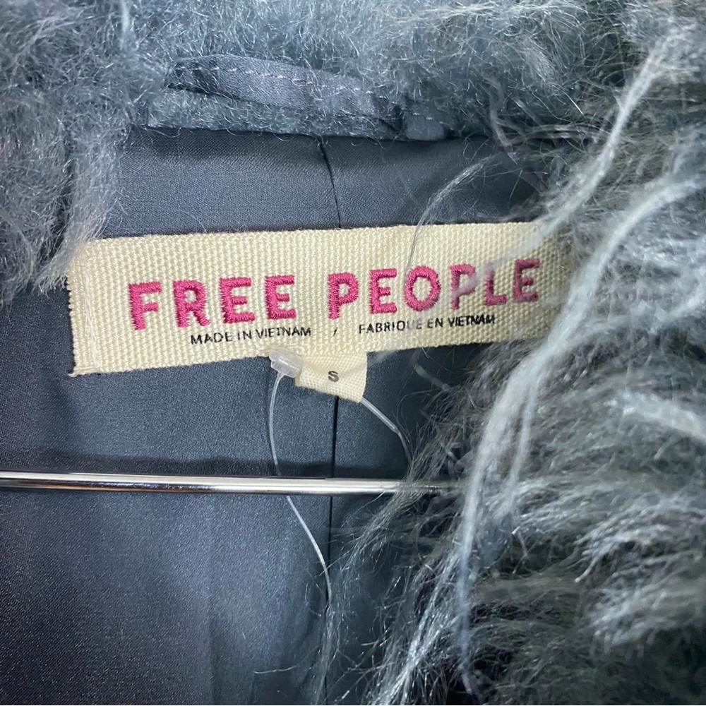 Free People Moonlight Faux Fur Jacket Shaggy In Steel‎ Gray Small - Picture 4 of 6